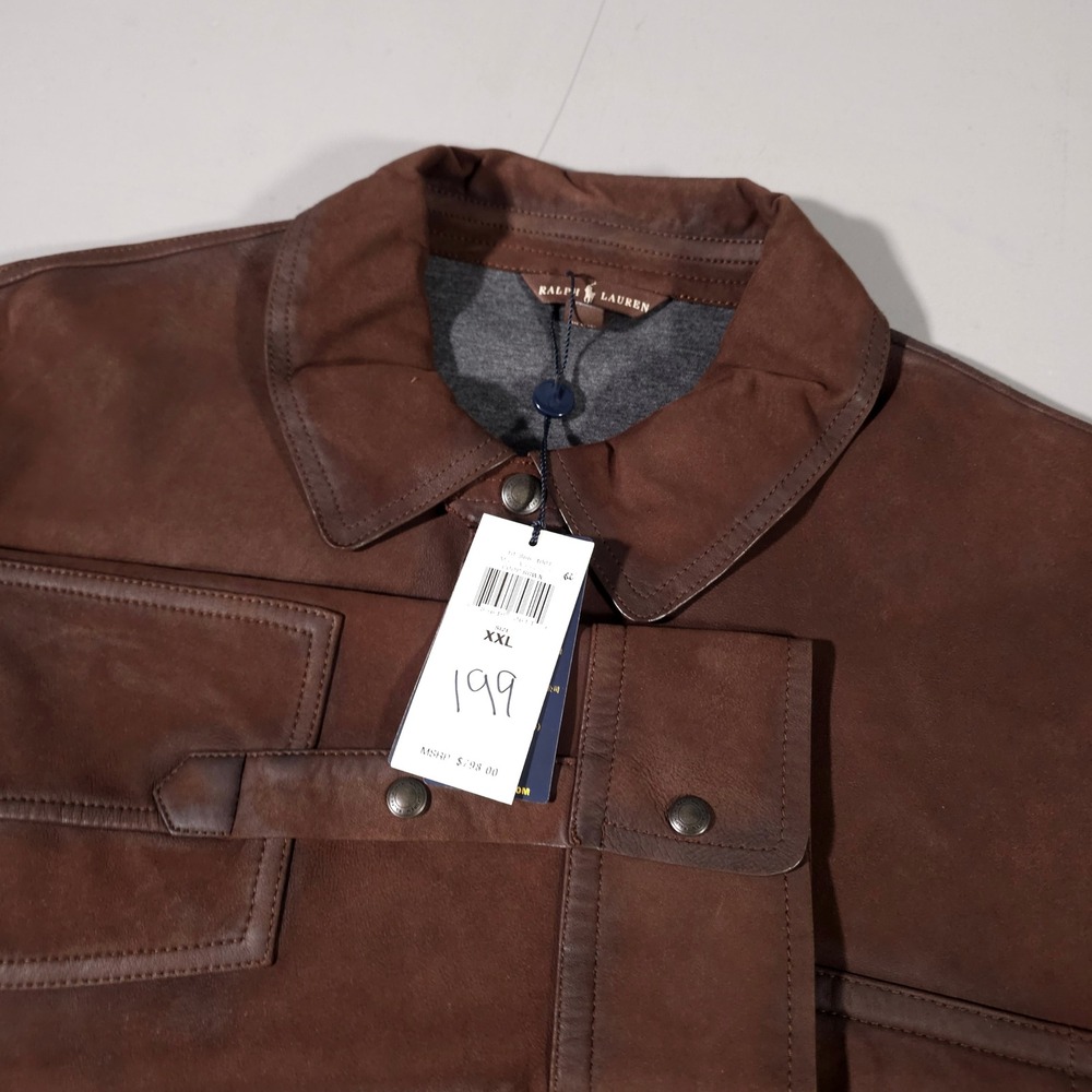 Polo Ralph Lauren Lamb Leather Shirt Jacket Mens XXL Brown Bonded‎ Utility NWT